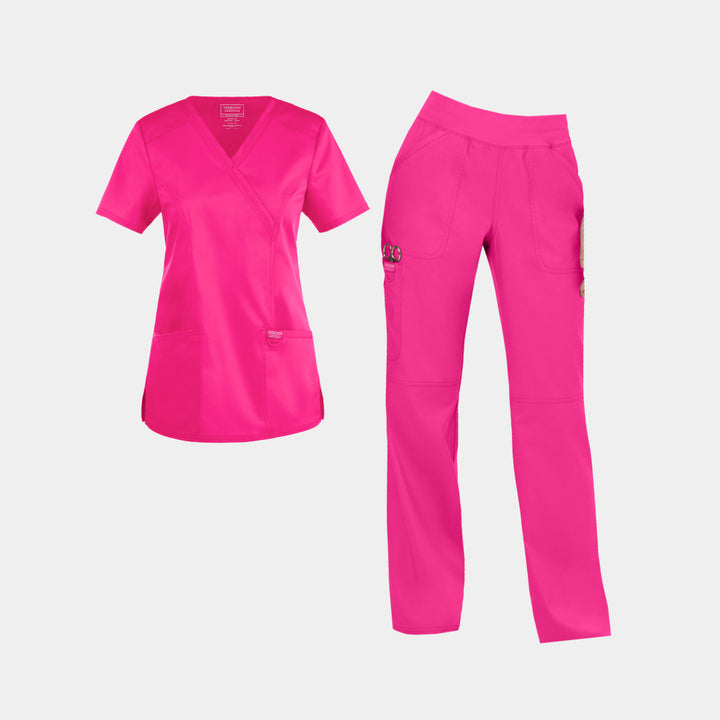 Cherokee Revolution Women’s Scrub Set – WW610 Top and WW110 Pants in Electric Pink