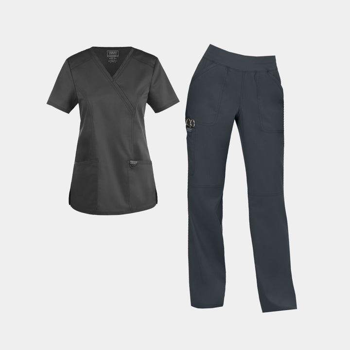 Cherokee Revolution Women’s Scrub Set – WW610 Top and WW110 Pants in Pewter