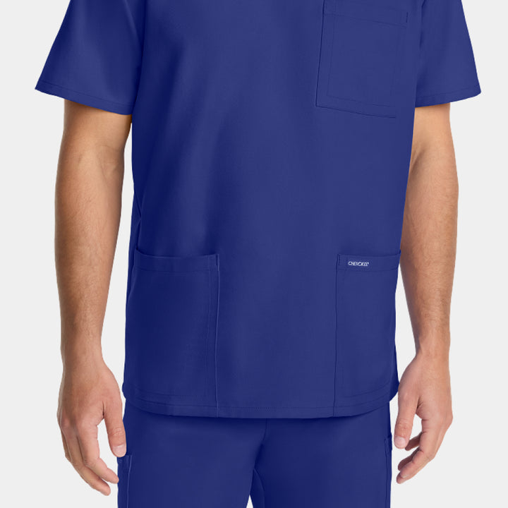 Cherokee Workwear Originals Ultra Men’s Tuck-In V-Neck Top CK783A in Navy – front view showing pockets