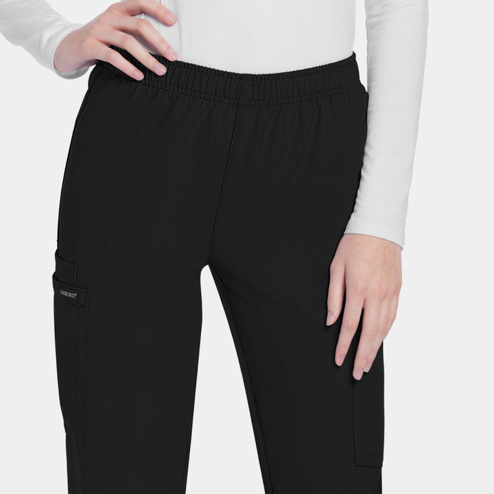 Cherokee Workwear Originals Ultra women's CK281A scrub pants in Black – close-up of waistband and front