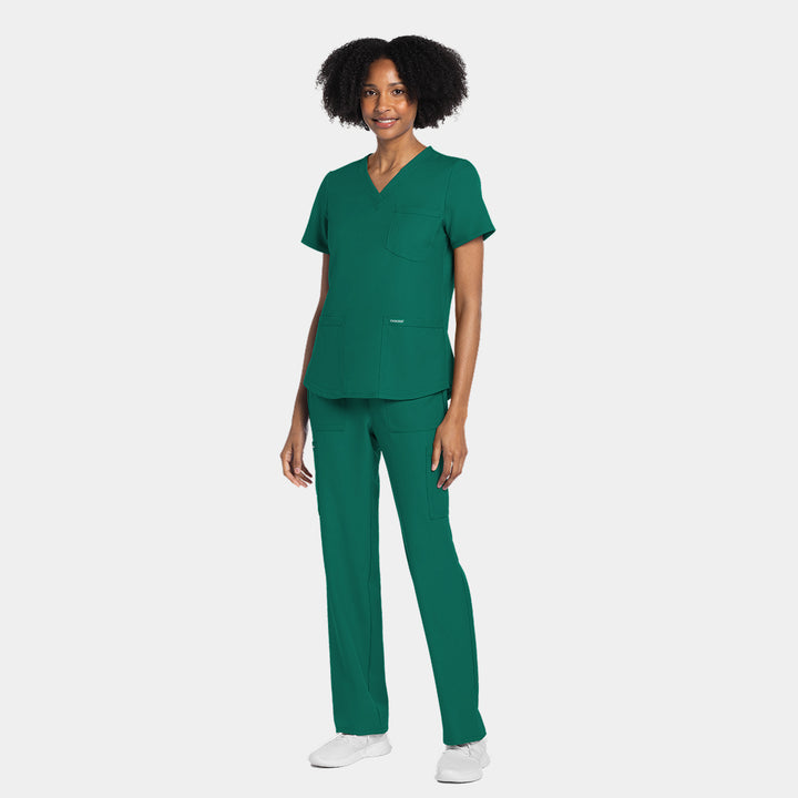Cherokee Workwear Originals Ultra women's scrubs set CK961A + CK272A in Hunter – worn front view