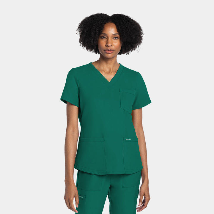 Cherokee Workwear Originals Ultra CK961A women's V-neck scrub top in Hunter – front view