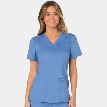 Cherokee Workwear Revolution Women's Mock Wrap Solid Scrub Top - WW610 - ALLSCRUBS
