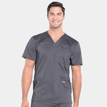 Cherokee Workwear Revolution Men's V-Neck Utility Solid Scrub Top - WW670 - ALLSCRUBS