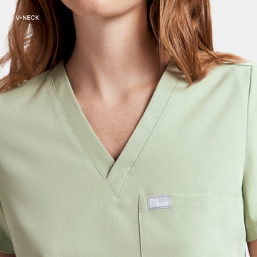 Allscrubs Brave Women's Scrub Set in Matcha Cream – Neckline Detail