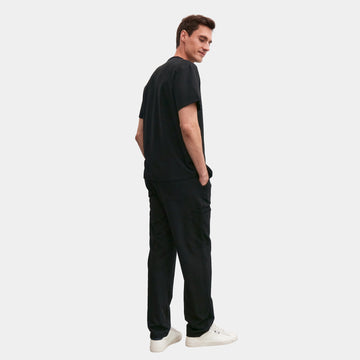 Full back view of Allscrubs Men's Zen Medical Scrub Set in black