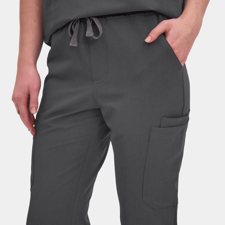 Front view of Allscrubs Women's Mild Cargo Scrub Pants in Graphite