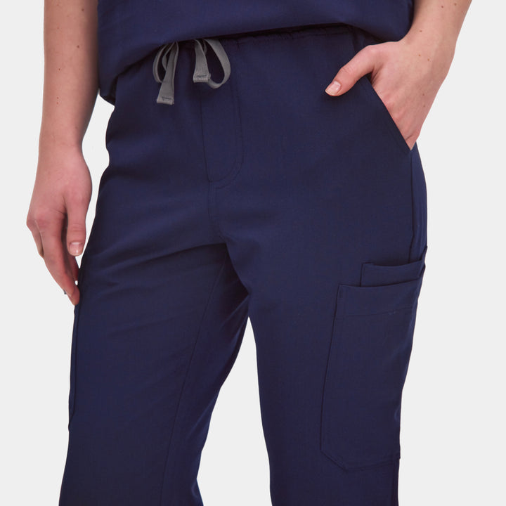 Front view of Allscrubs Women's Mild Cargo Scrub Pants in Navy