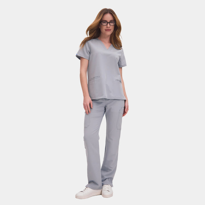 Front view of Allscrubs Women's Mild Medical Scrub Set in Gray