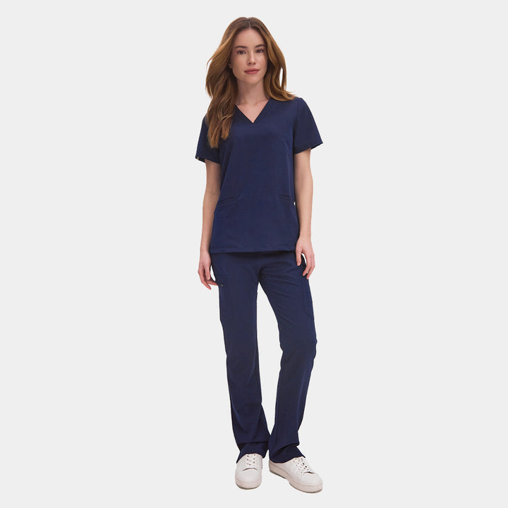 Front view of Allscrubs Women's Mild Medical Scrub Set in Navy