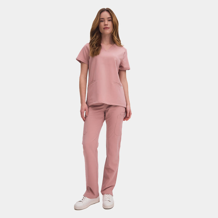 Front view of Allscrubs Women's Mild Medical Scrub Set in Pink Essence