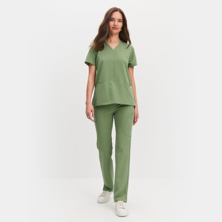 Front view of Allscrubs Women's Mild Medical Scrub Set in Pistachio