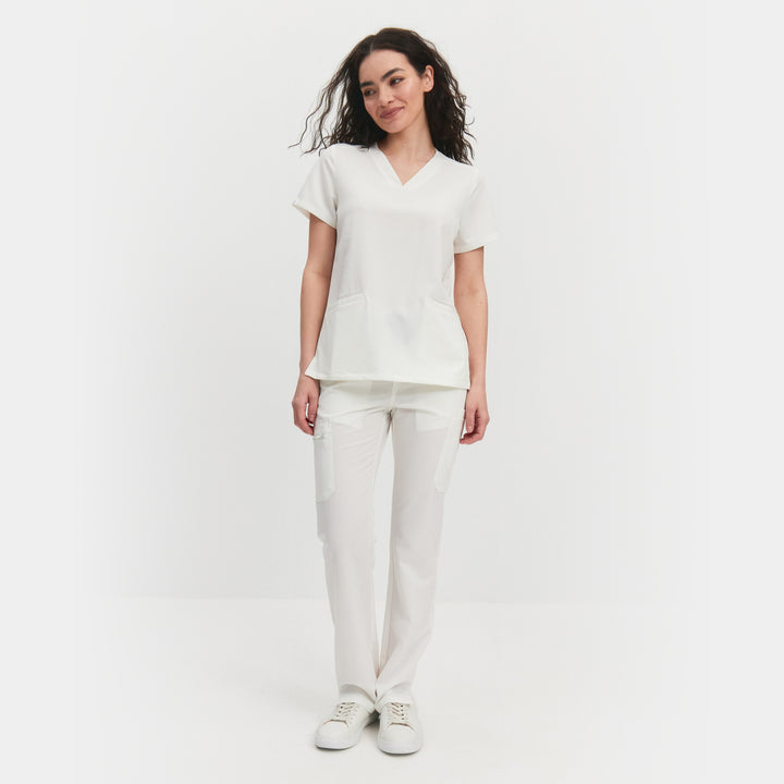 Front view of Allscrubs Women's Mild Medical Scrub Set in White