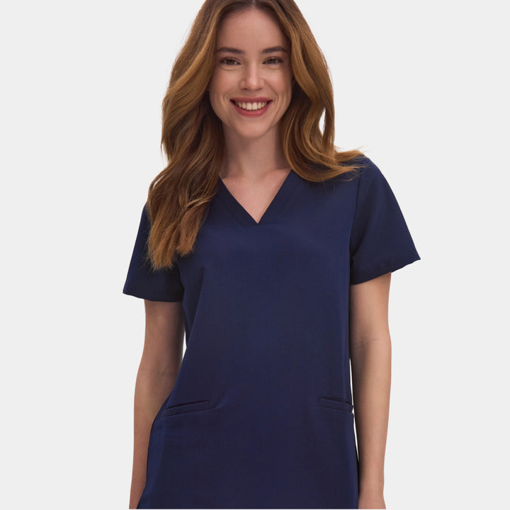 Front view of Allscrubs Women's Mild V-Neck Scrub Top in Navy