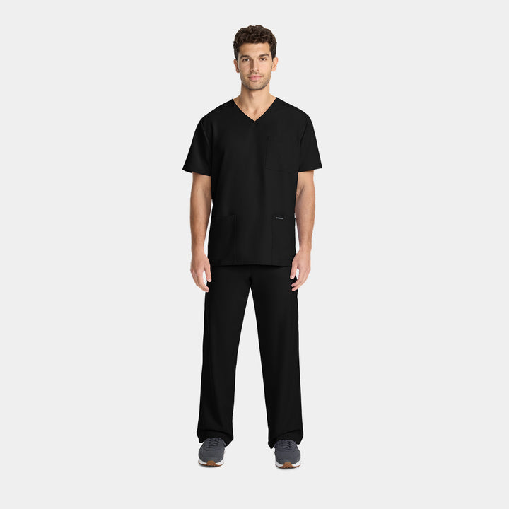 Cherokee Men’s V-Neck Scrub Set CK783A top and CK280A pants in Black – front view