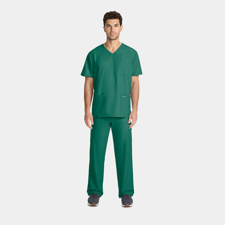 Cherokee Men’s V-Neck Scrub Set CK783A top and CK280A pants in Hunter – front view