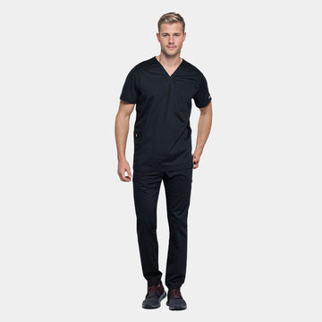 Cherokee Revolution Men’s Scrubs Set in Black – WW603 V-Neck Top and WW140 Cargo Pants