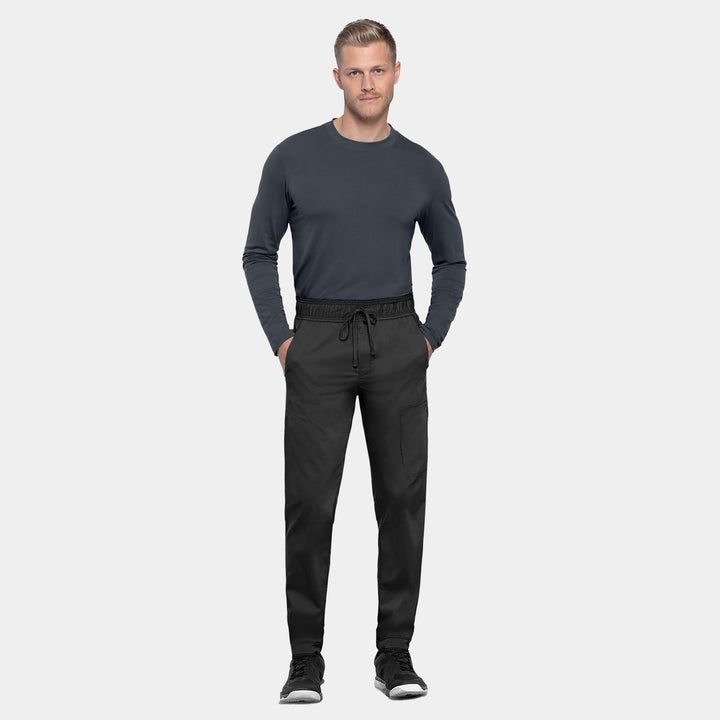 Full view of Cherokee Revolution WW012 men's jogger scrub pants in black