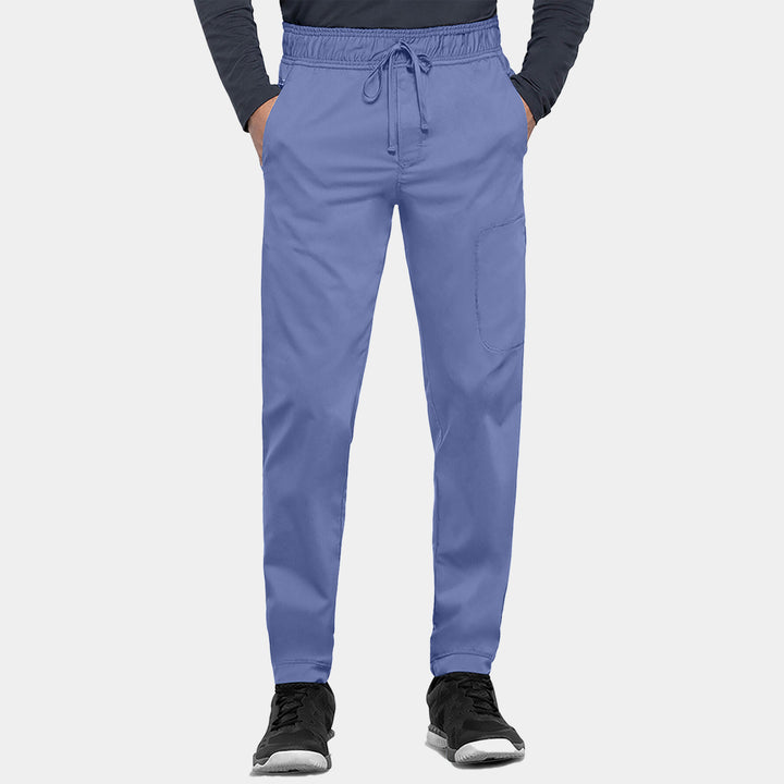 Front view of Cherokee Revolution WW012 men's jogger scrub pants in ceil blue