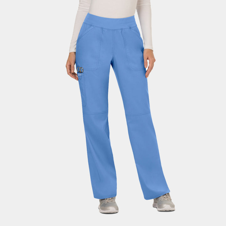 Front view of Cherokee Revolution WW110 women’s elastic waist cargo scrub pants in ceil