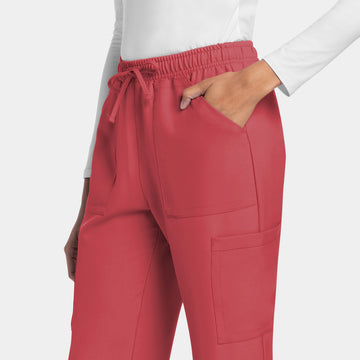 Zoomed-in side view of Cherokee Workwear CK272A Women's Cargo Pants in Spiced Coral