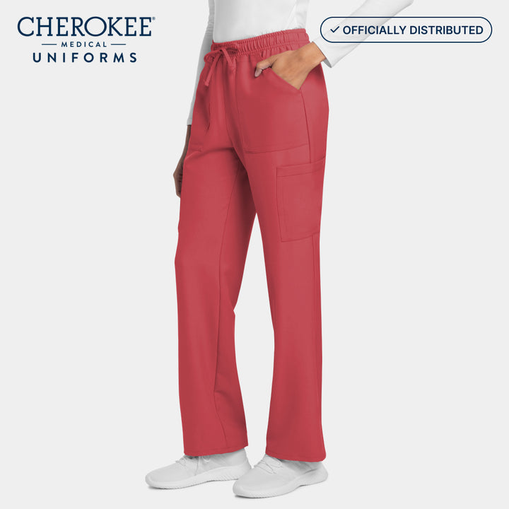 Side view of Cherokee Workwear CK272A Women's Cargo Pants in Spiced Coral