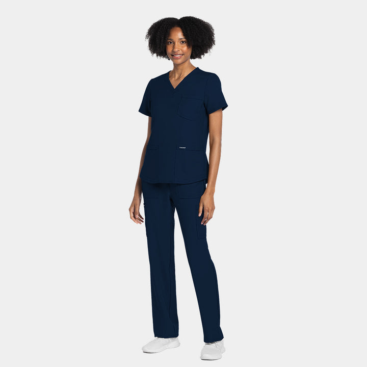 Cherokee Workwear Originals Ultra women's scrubs set CK961A + CK272A in Navy – worn front view
