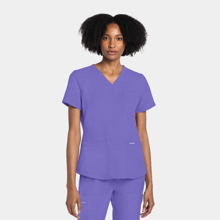 Cherokee Workwear Originals Ultra CK961A women's V-neck scrub top in Electric Lavender – front view