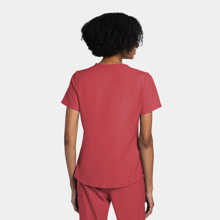 Back view of Cherokee Workwear Originals Ultra CK961A V-neck scrub top in Spiced Coral