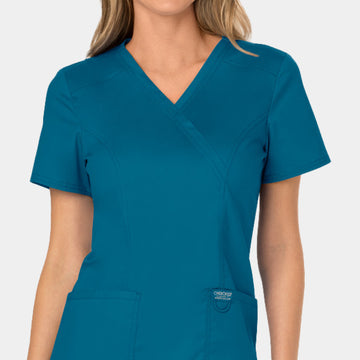 Cherokee WW610 Mock Wrap Scrub Top in Caribbean – Zoom