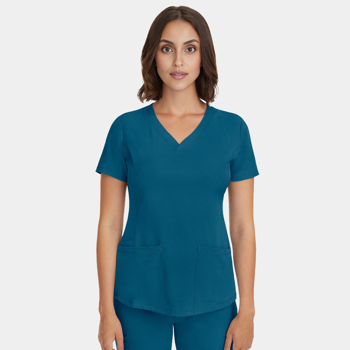 Alternative front view of Healing Hands HH Works Monica V-Neck Scrub Top in Caribbean