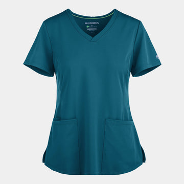 Flat lay of Healing Hands HH Works Monica V-Neck Scrub Top in Caribbean