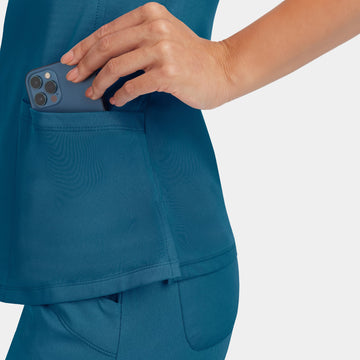 Zoomed-in pocket on Healing Hands HH Works Monica V-Neck Scrub Top in Caribbean