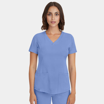 Front view of Healing Hands HH Works Monica V-Neck Scrub Top in Ceil
