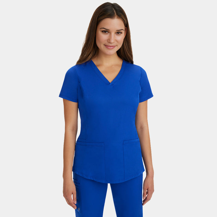 Front view of Healing Hands HH Works Monica V-Neck Scrub Top in Galaxy Blue