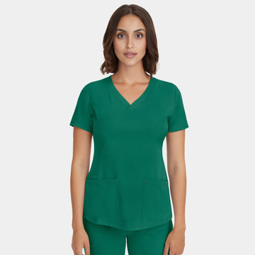 Front view of Healing Hands HH Works Monica V-Neck Scrub Top in Hunter