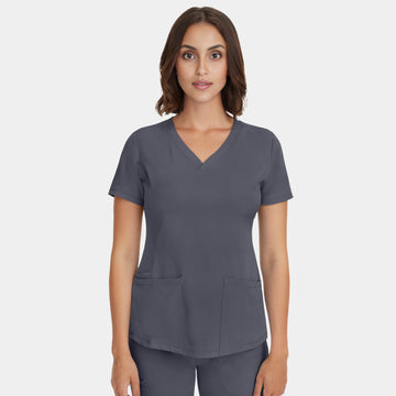 Front view of Healing Hands HH Works Monica V-Neck Scrub Top in Pewter