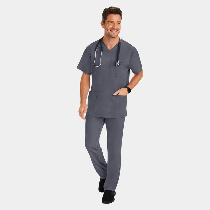 Healing Hands Men’s Scrubs Set – Matthew Top and Ryan Pants in Pewter