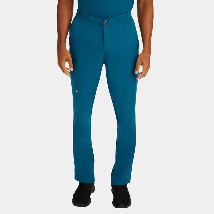 Front view of Ryan men's slim fit scrub pants in Caribbean blue